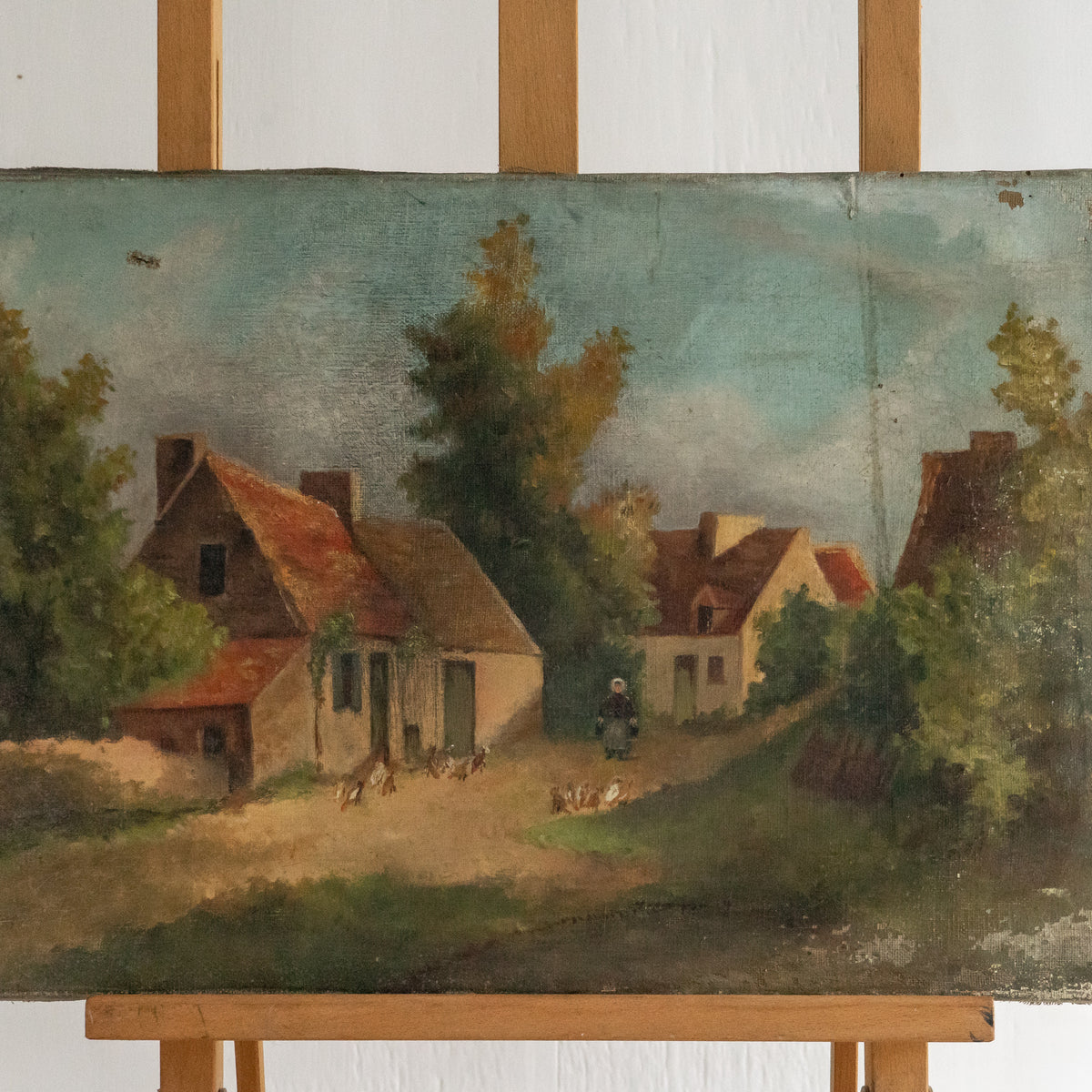 Antique French Oil Painting of a Farmyard