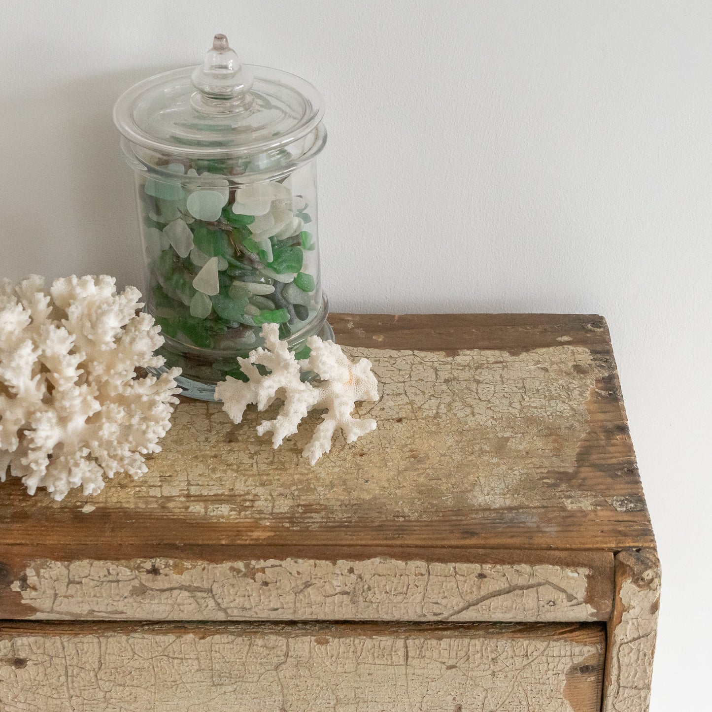 Bank of Three Rustic Painted Drawers