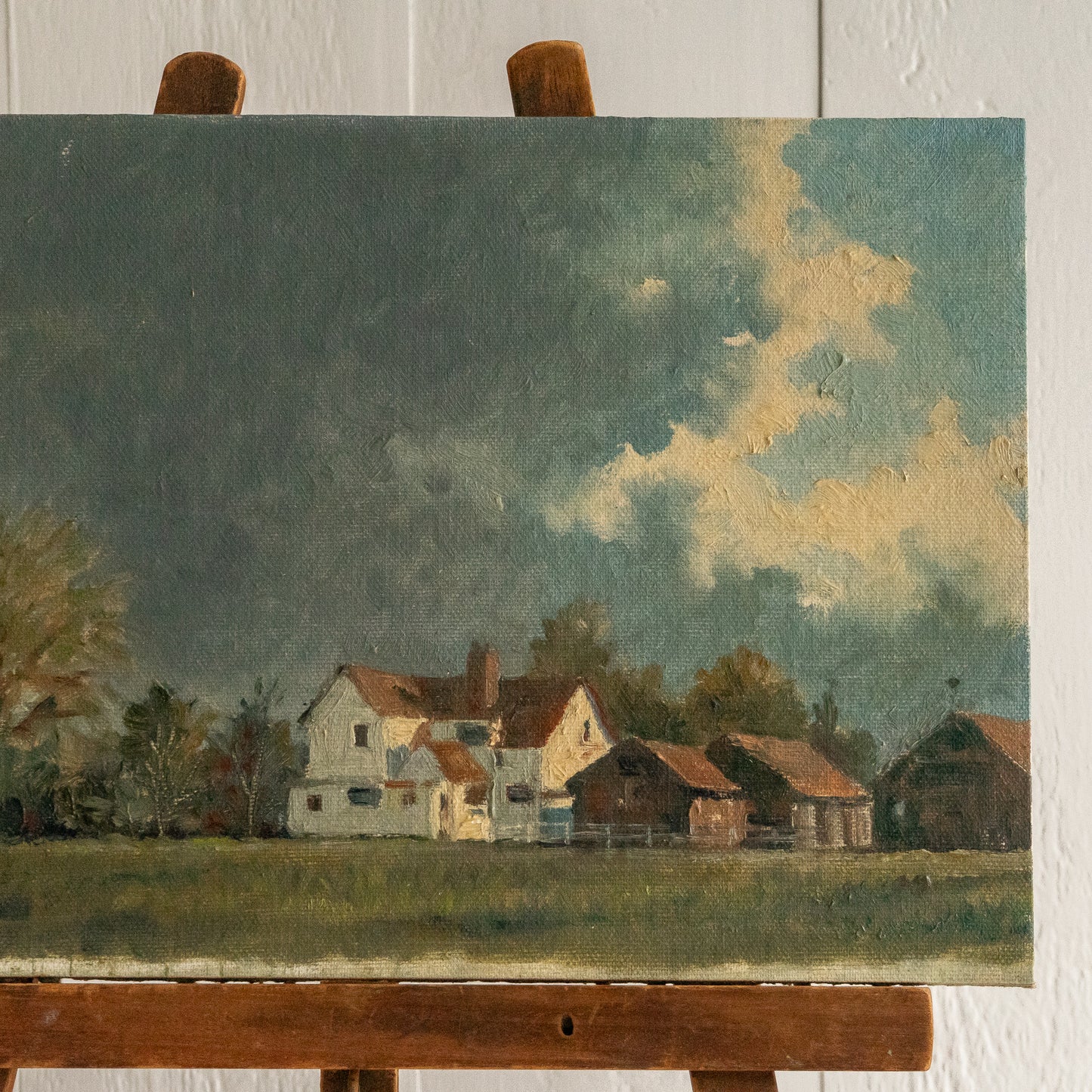 OIL ON BOARD PAINTING OF A FARM
