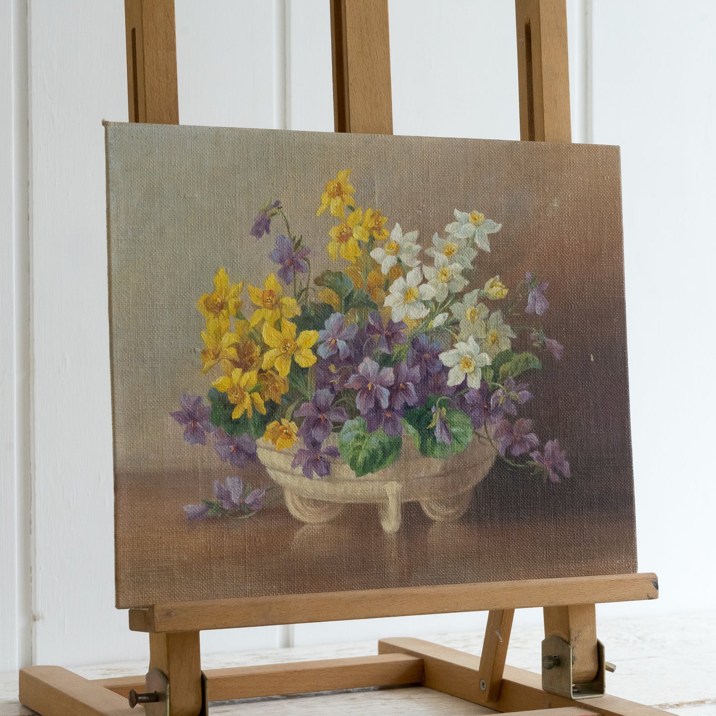 Vintage Oil on Board Painting of Spring Flowers