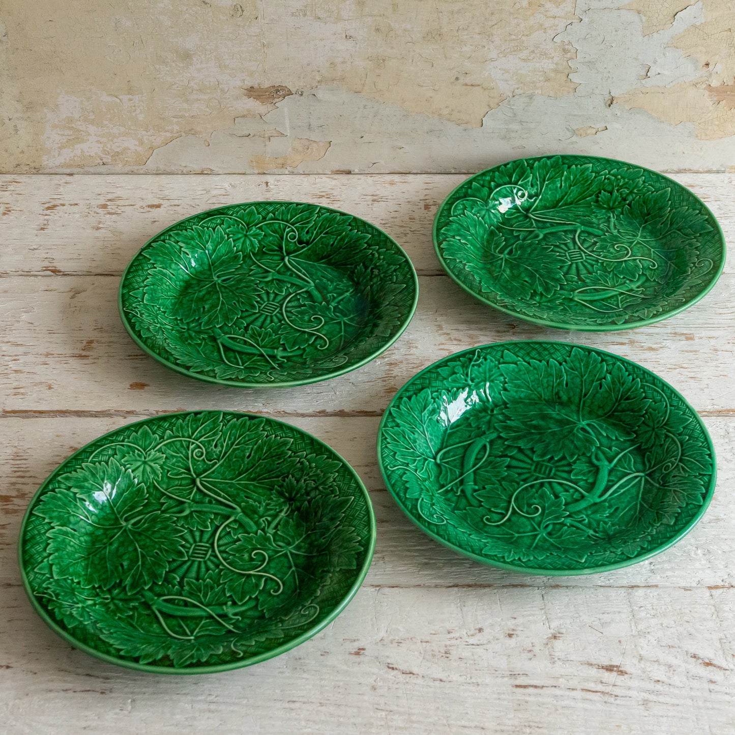 Wedgwood Vine and Basketweave Green Majolica Leaf Plate