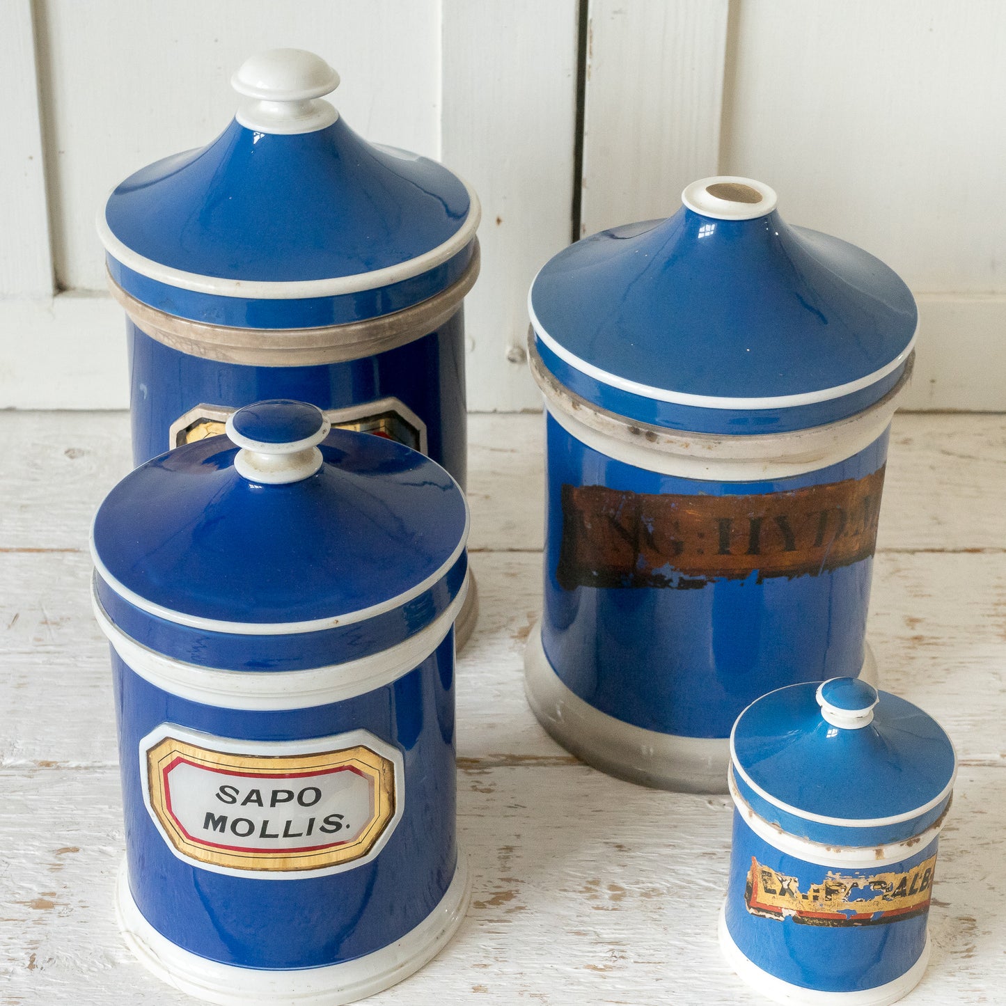 Antique Blue Ceramic Apothecary Jars