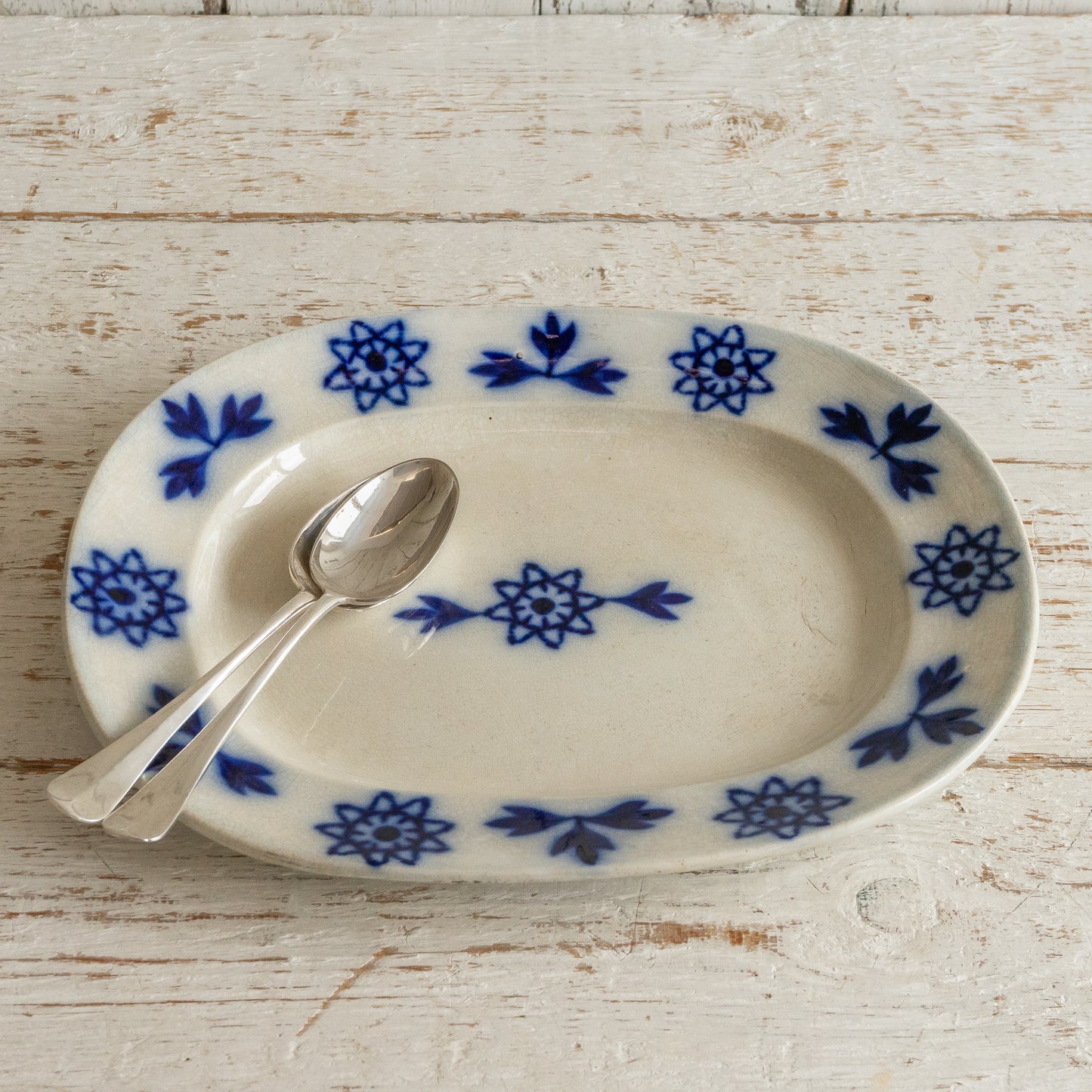 ANTIQUE FLOW BLUE SERVING PLATE