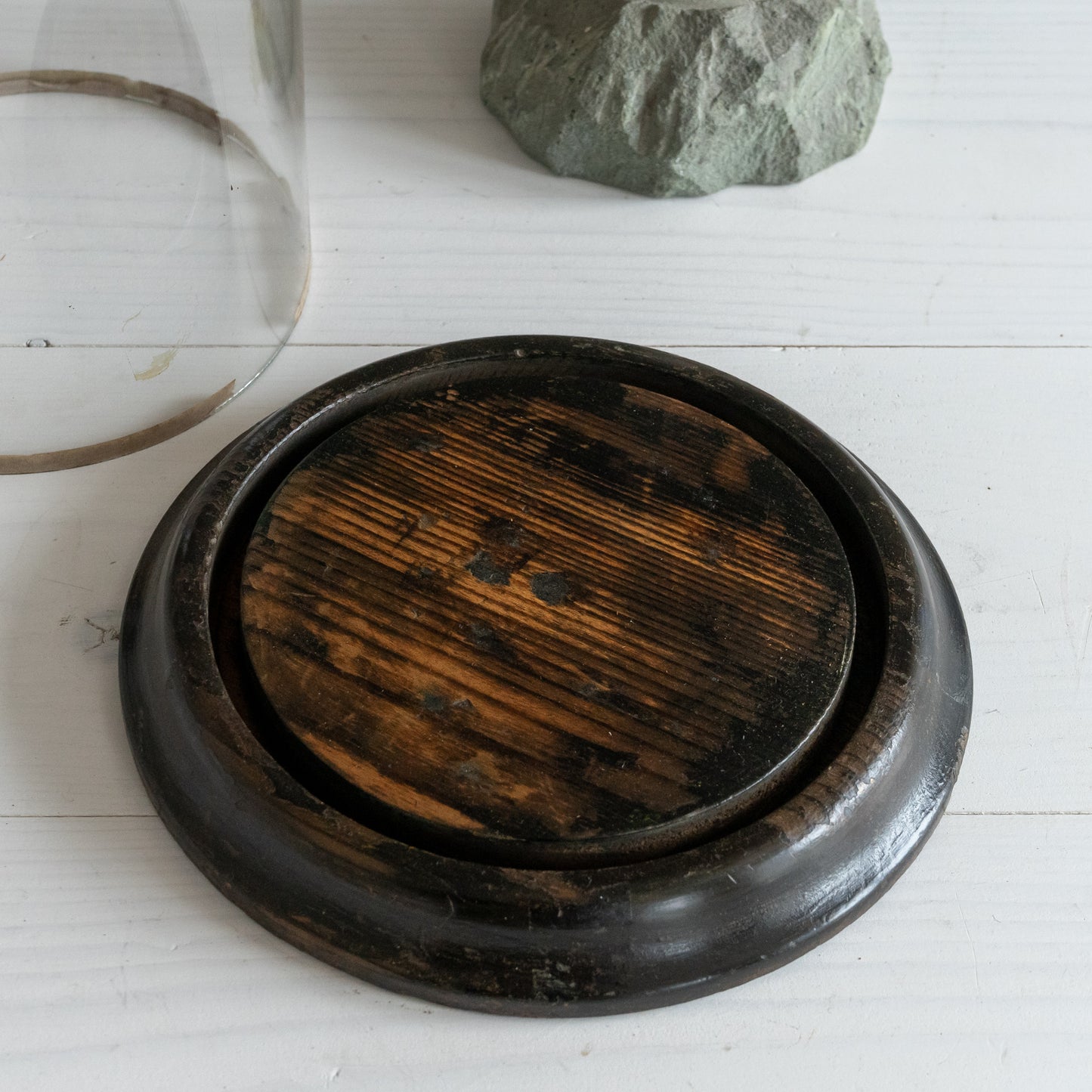 Antique Glass Dome and Wooden Base