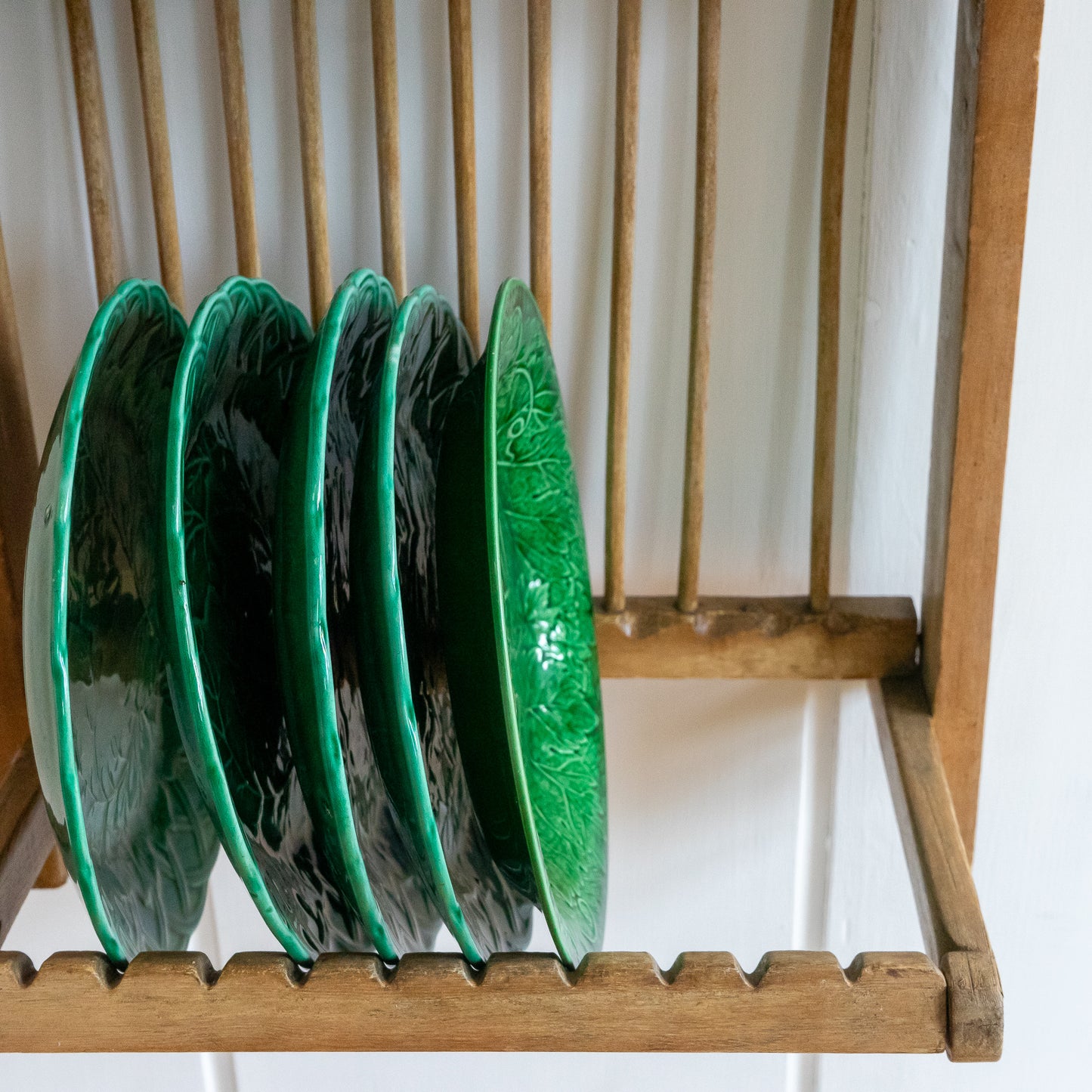 Antique Rustic Wall Hung Pine Plate Rack