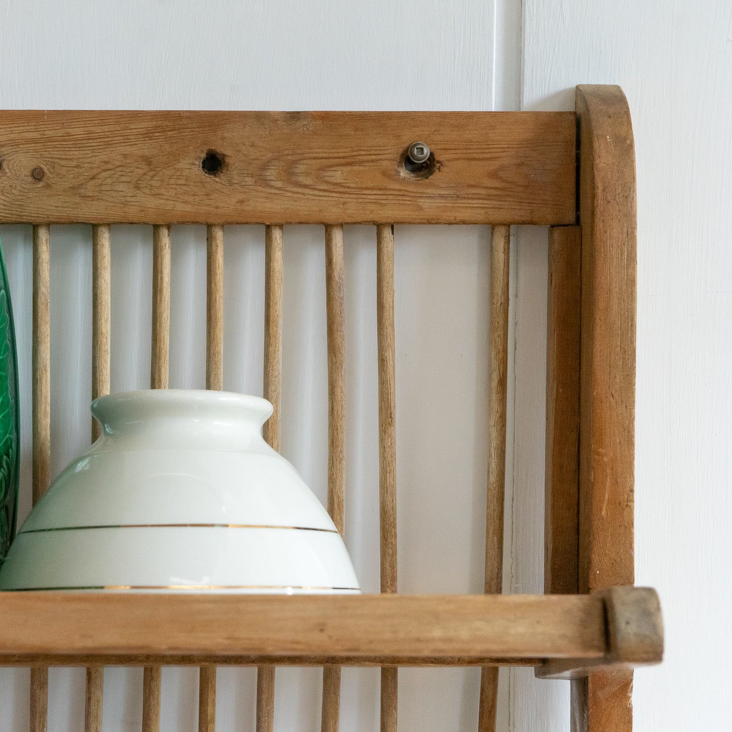 Antique Rustic Wall Hung Pine Plate Rack