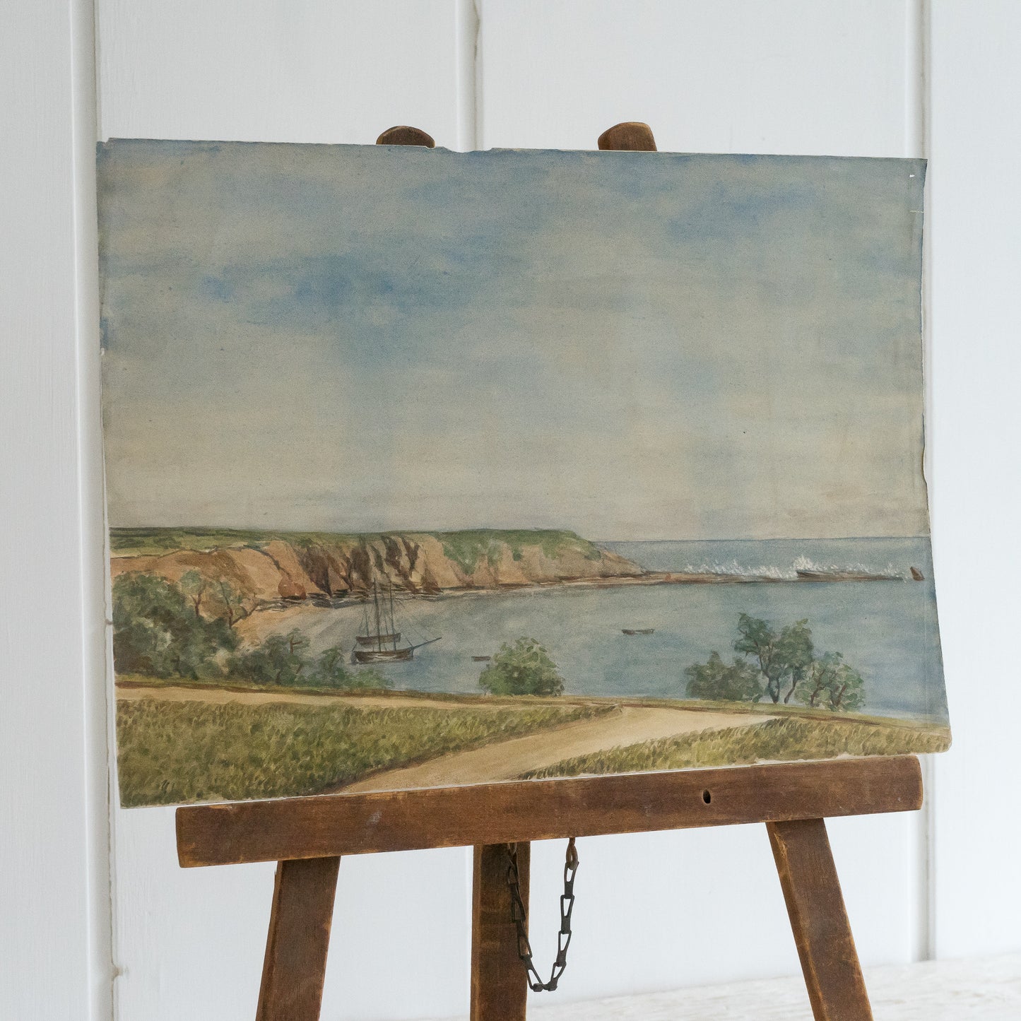 Antique Coastal Scene Watercolour Painting