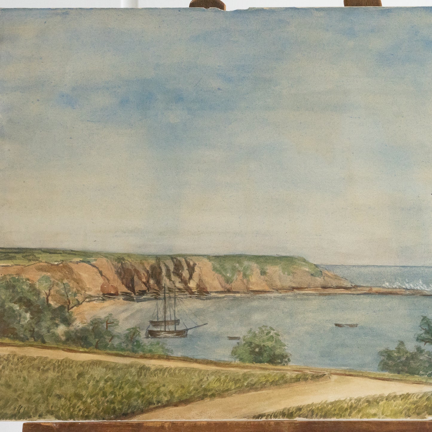 Antique Coastal Scene Watercolour Painting