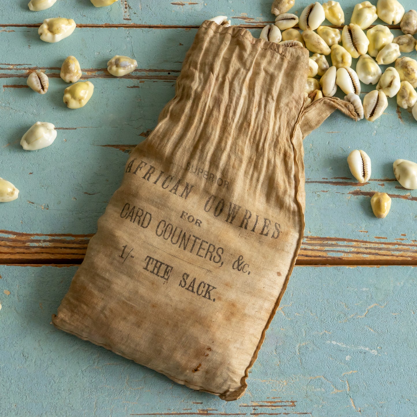 Antique African Cowries Shells in Original Linen Sack