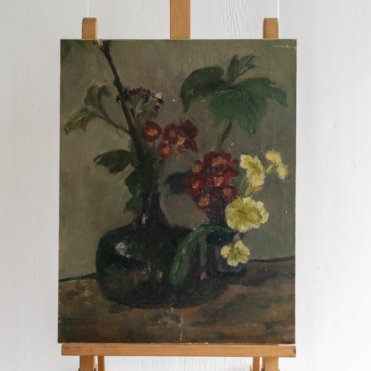 Dark Floral Oil on Board Painting
