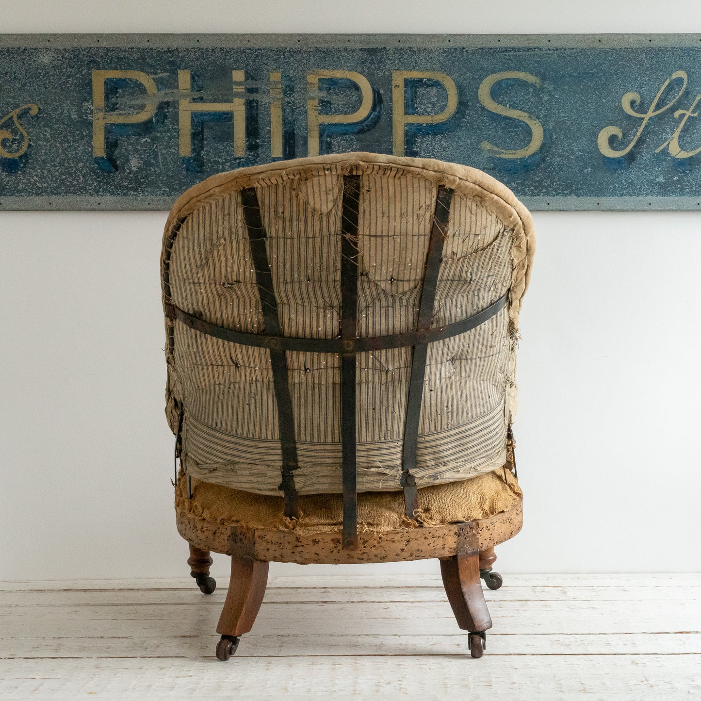 Antique Deconstructed Iron Back Armchair