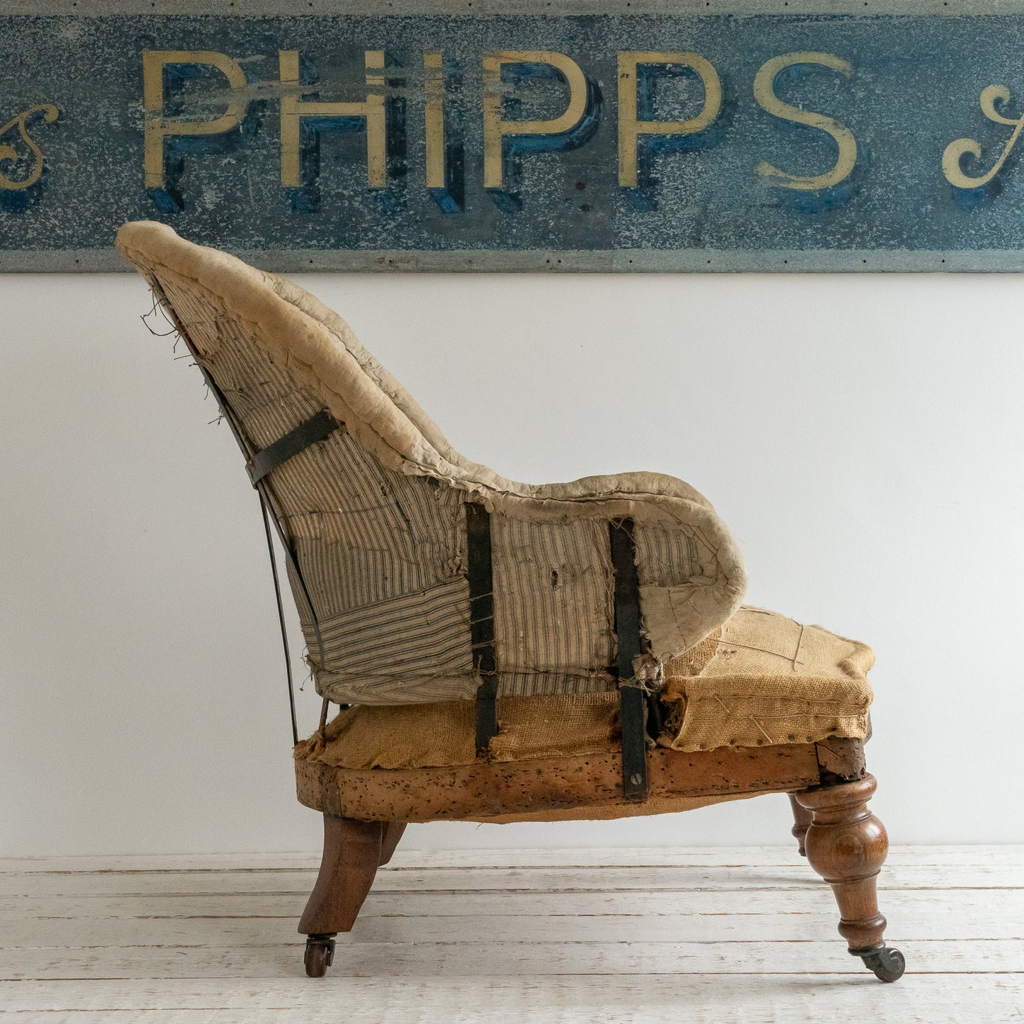 Antique Deconstructed Iron Back Armchair