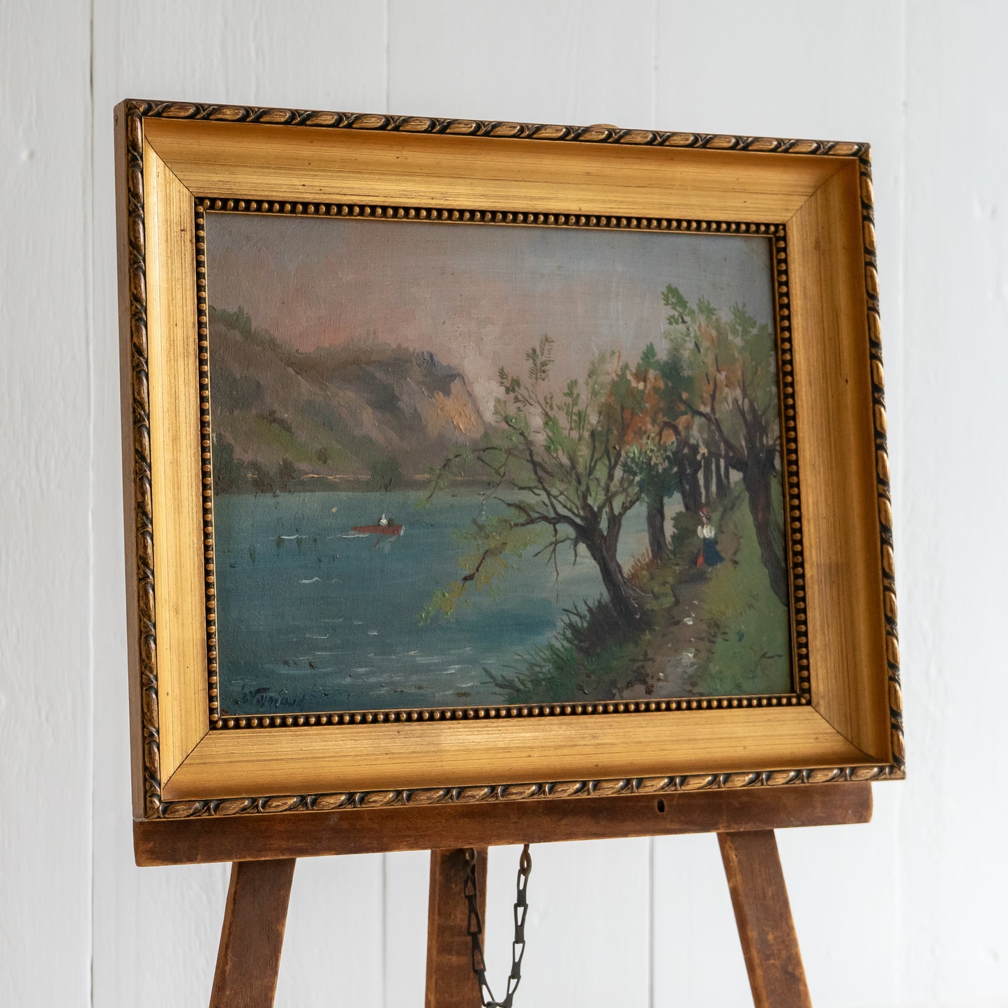 Framed Oil Painting of a Lake Scene