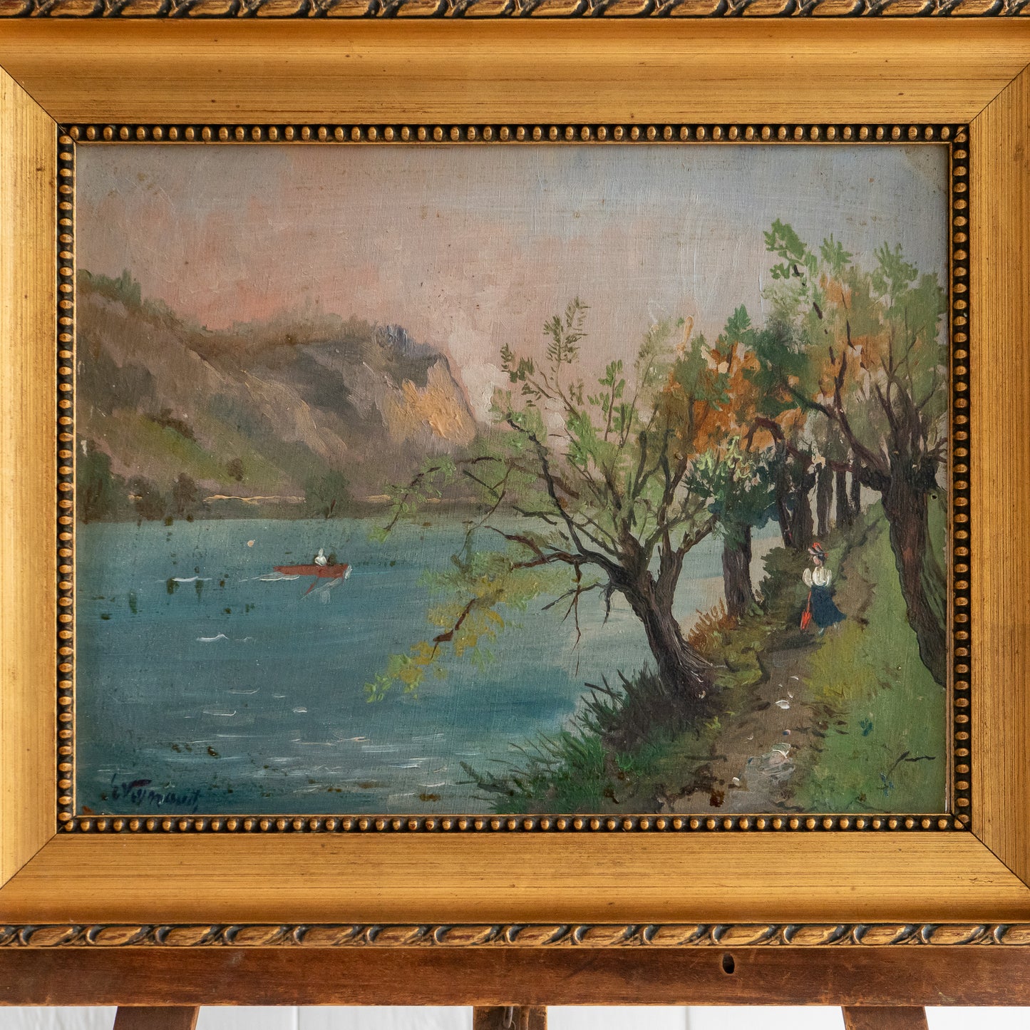 Framed Oil Painting of a Lake Scene