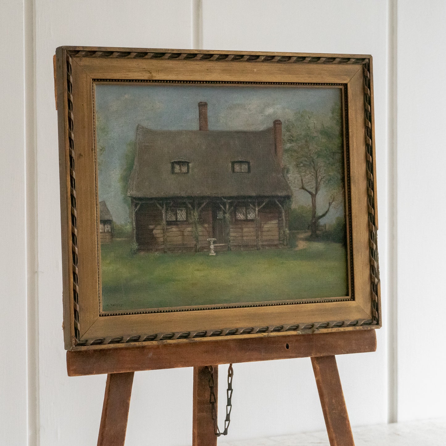 Framed Oil Painting of a Cottage