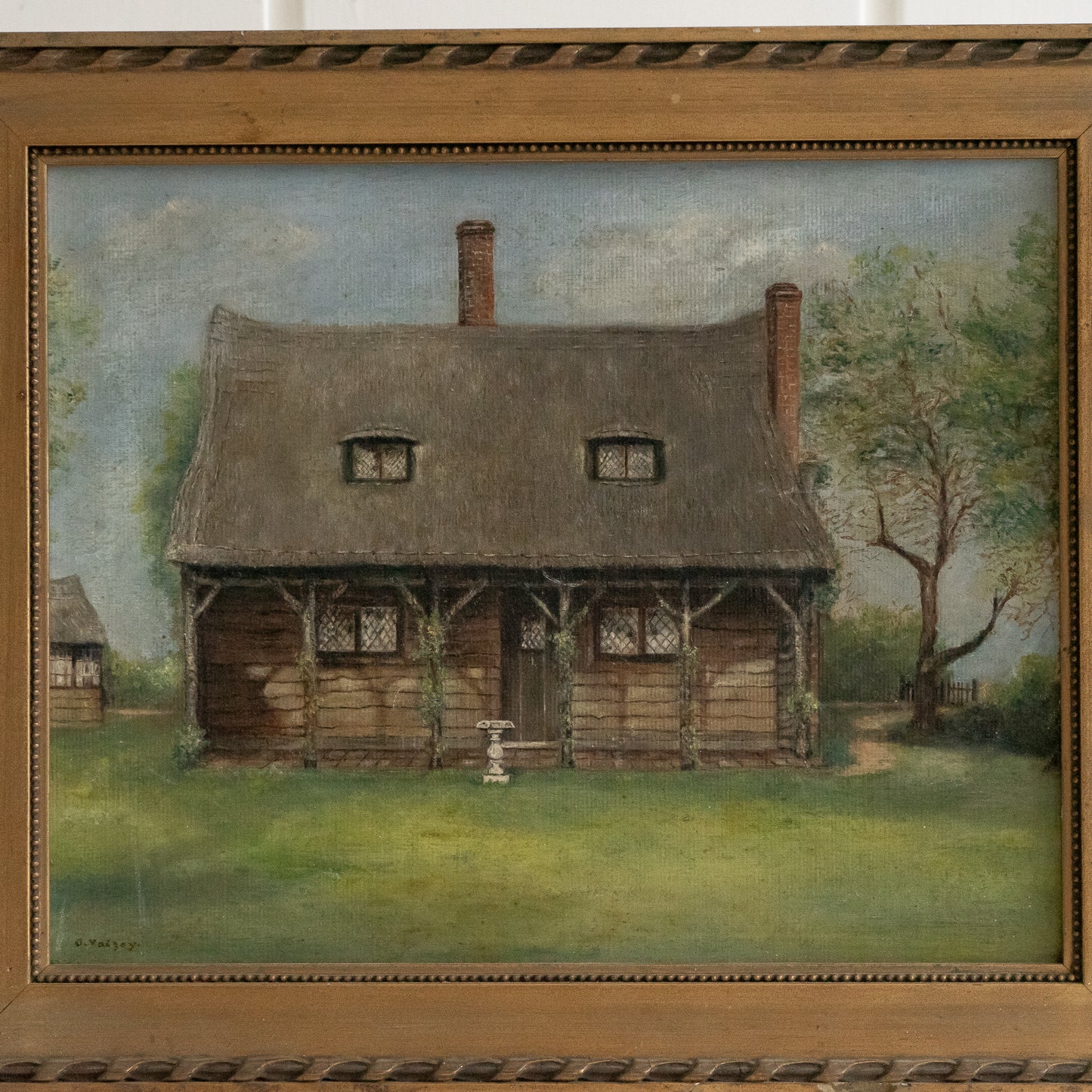 Framed Oil Painting of a Cottage