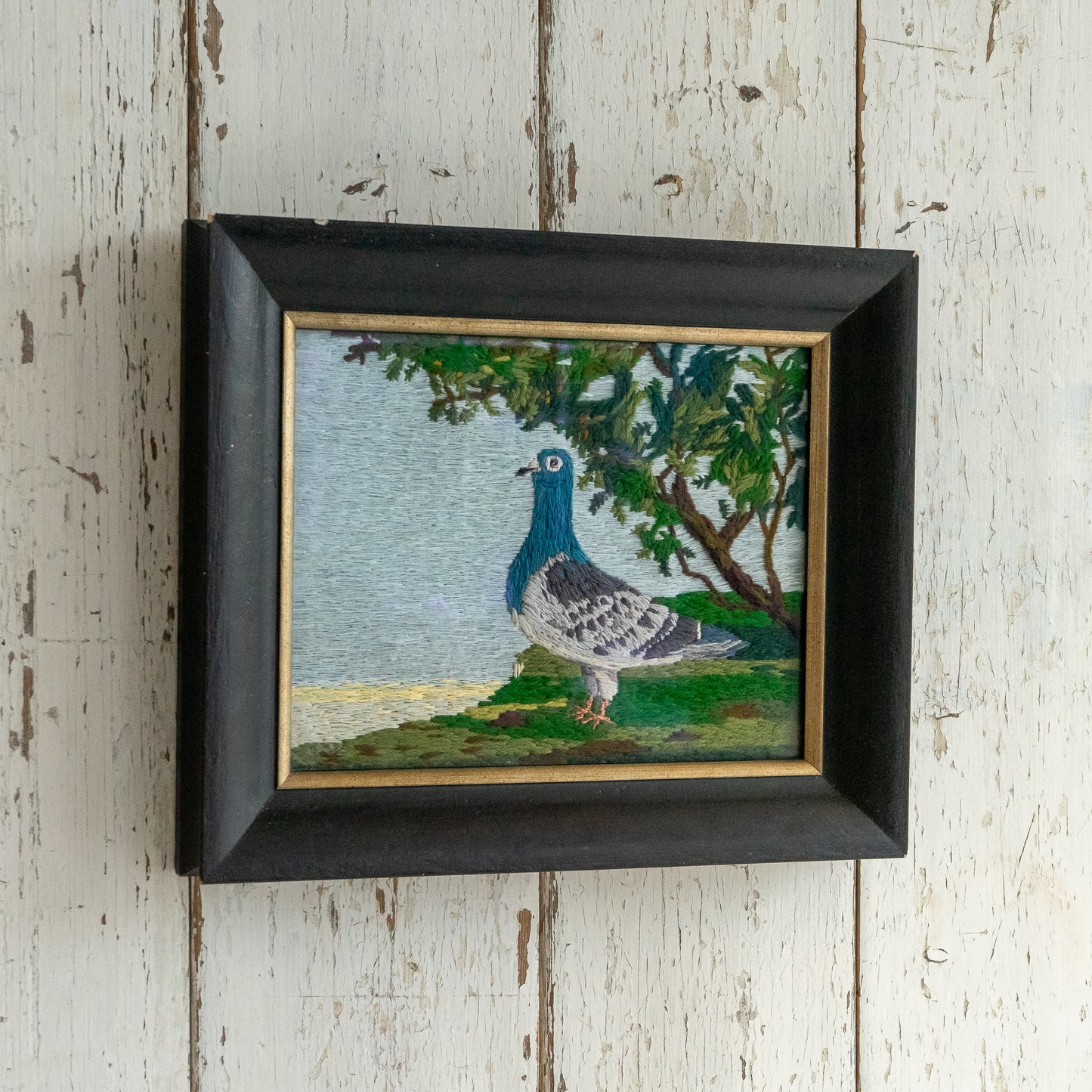 Framed Embroidery of a Pigeon