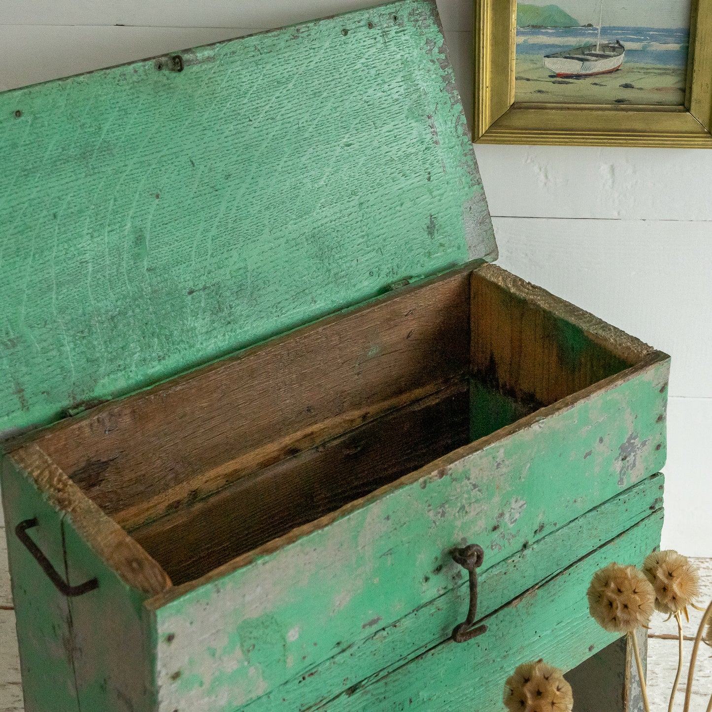 Green Painted Flip Top Stool
