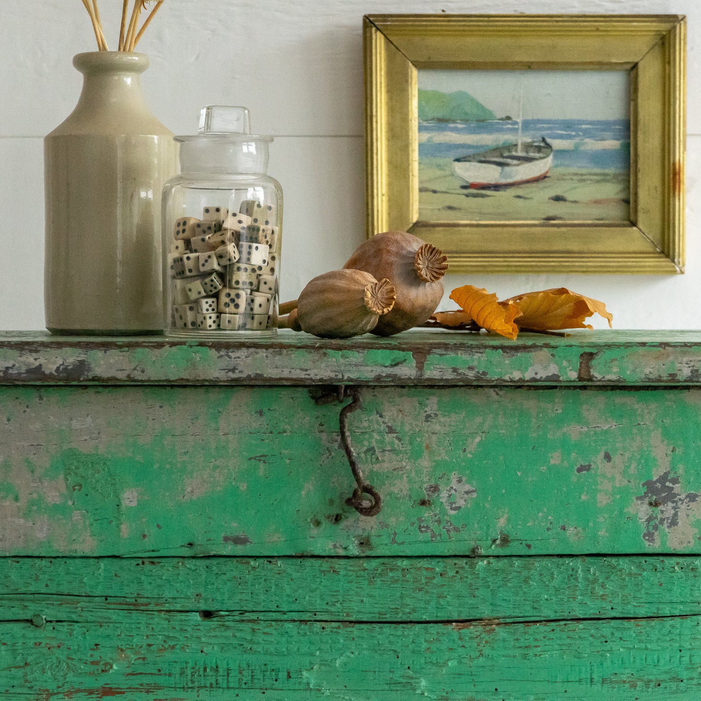Green Painted Flip Top Stool