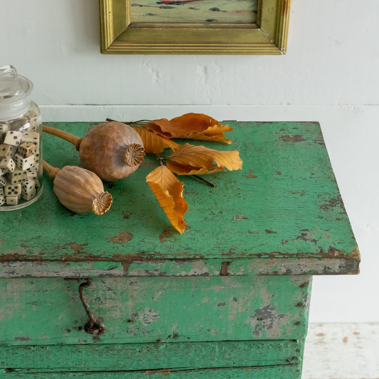 Green Painted Flip Top Stool