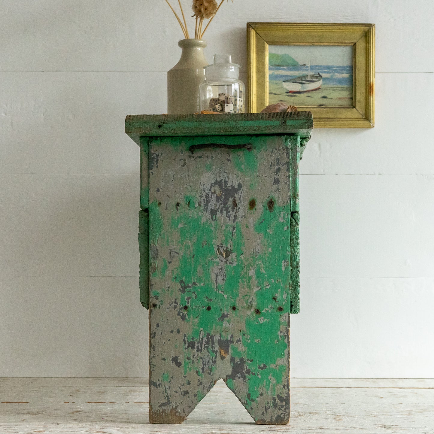 Green Painted Flip Top Stool