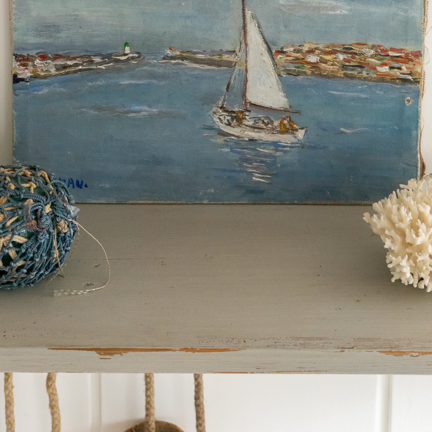 Grey Painted French Game Shelf