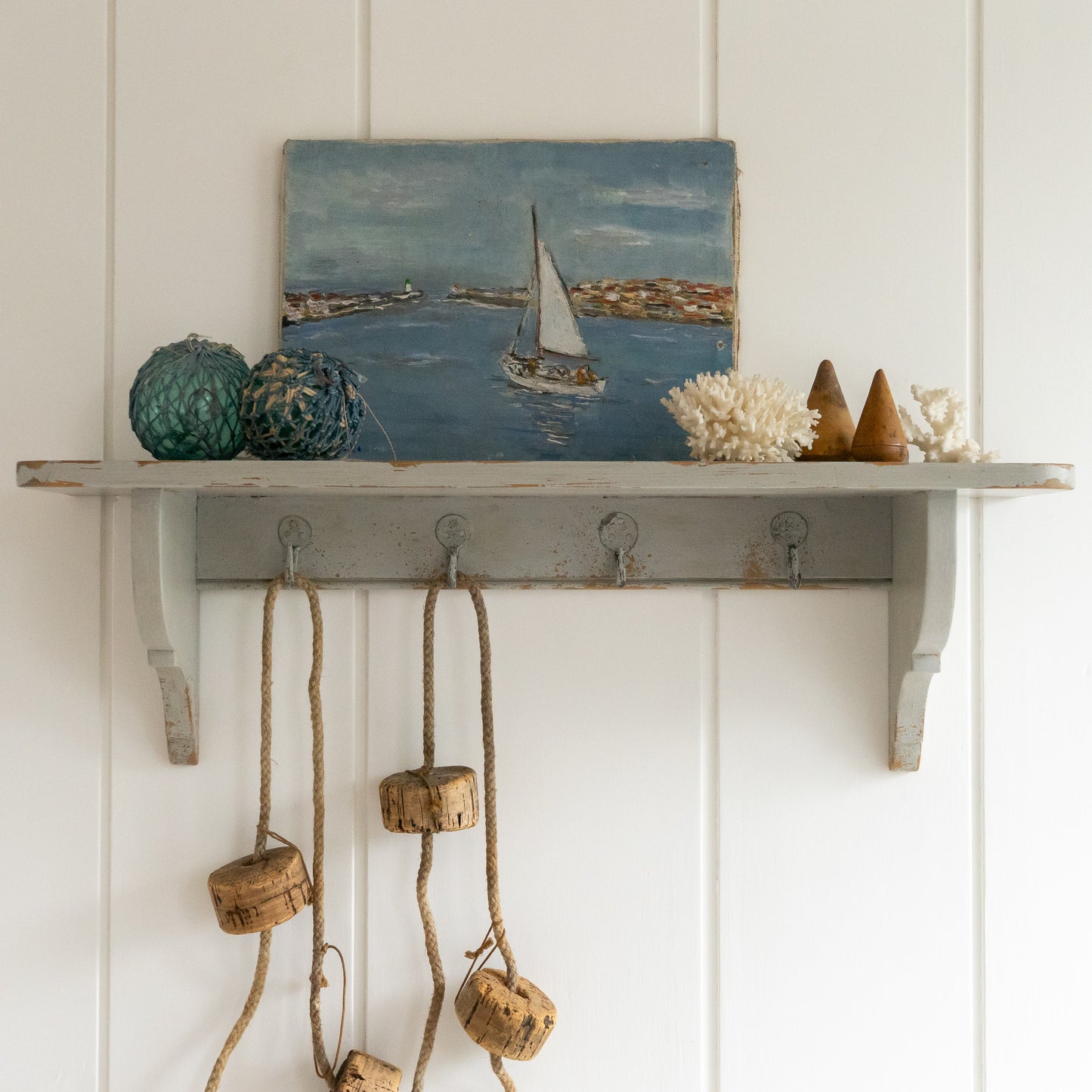 Grey Painted French Game Shelf