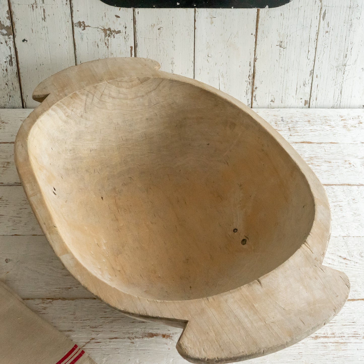 Large Rustic Hand Carved Dough Bowl