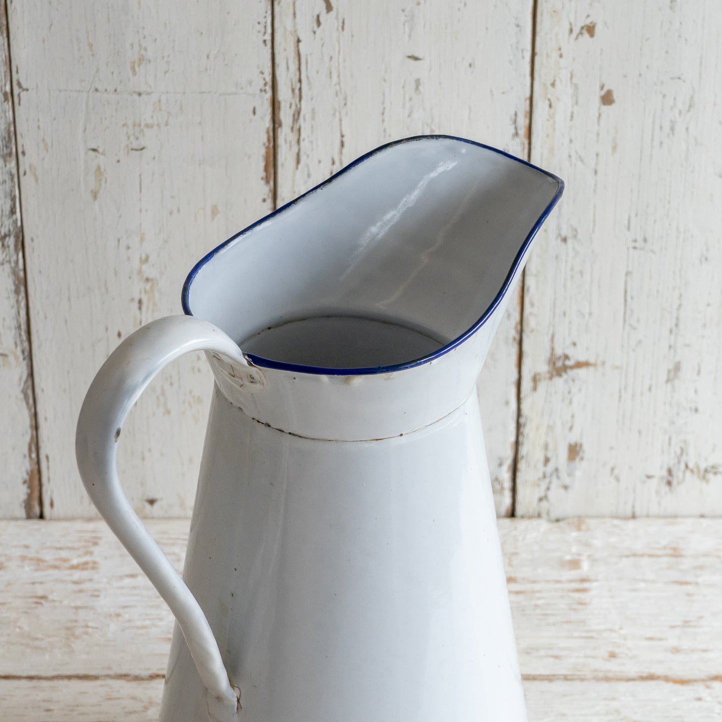 Large White Enamel Jug Pitcher