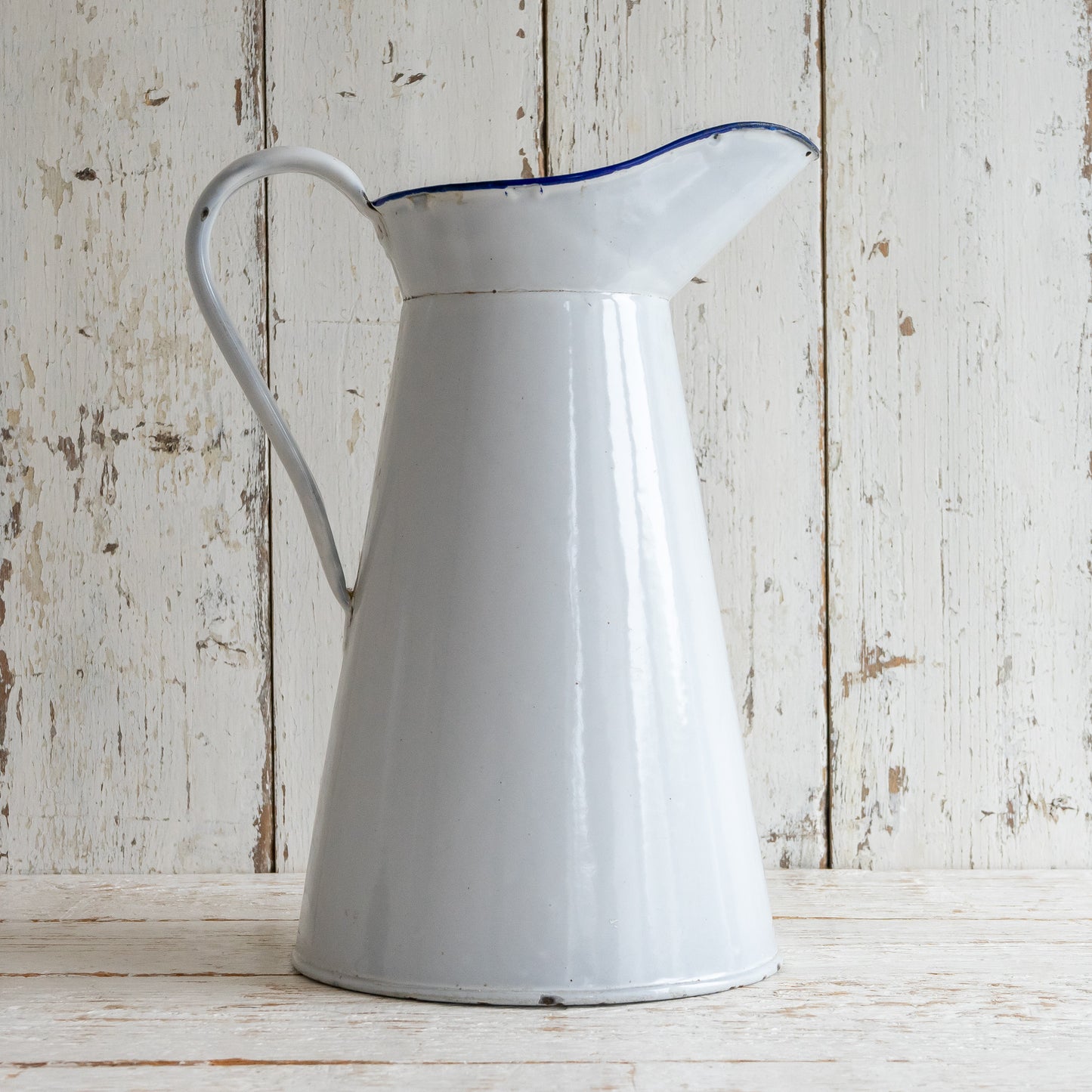 Large White Enamel Jug Pitcher
