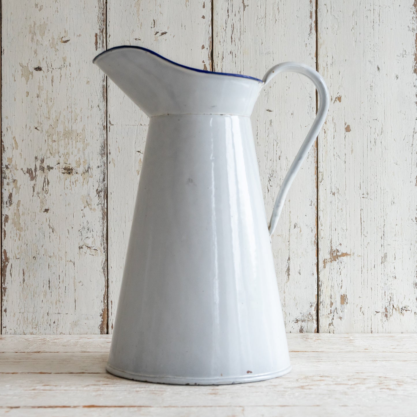 Large White Enamel Jug Pitcher