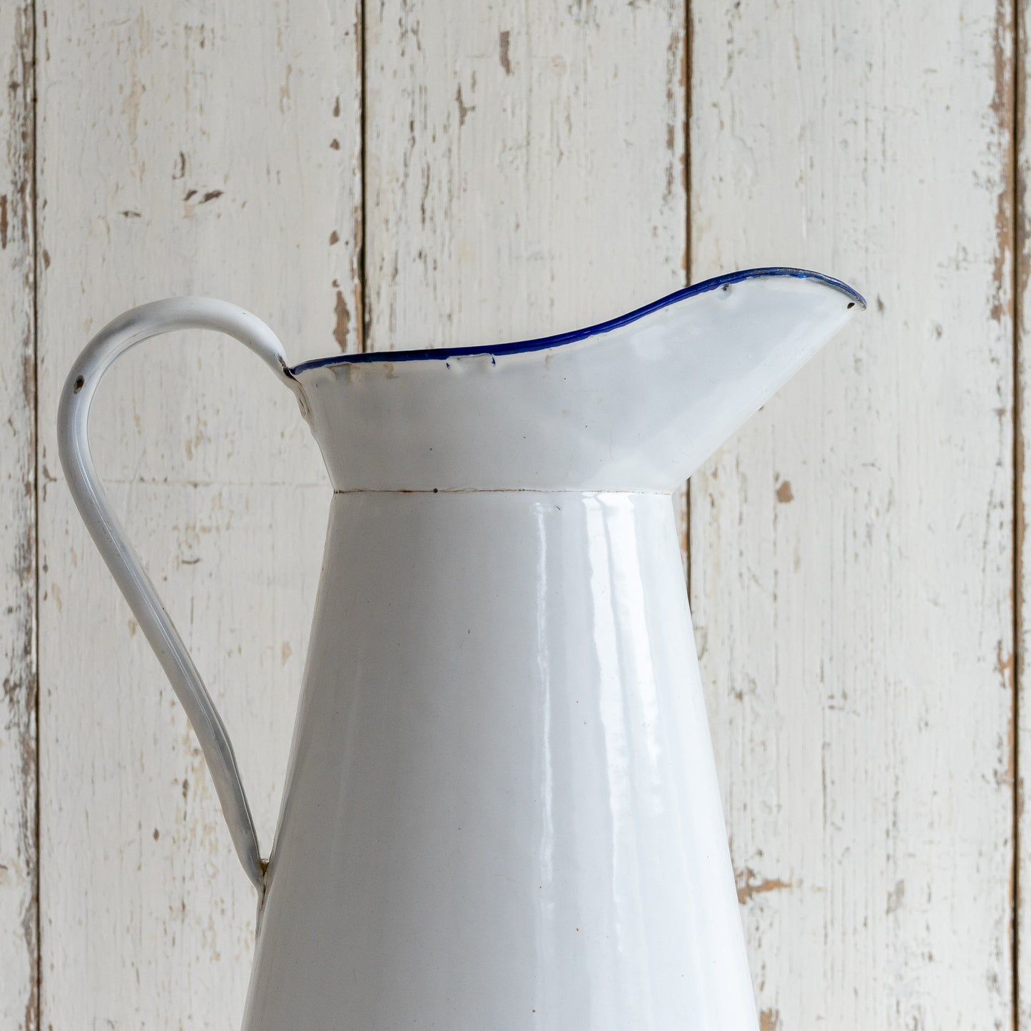 Large White Enamel Jug Pitcher