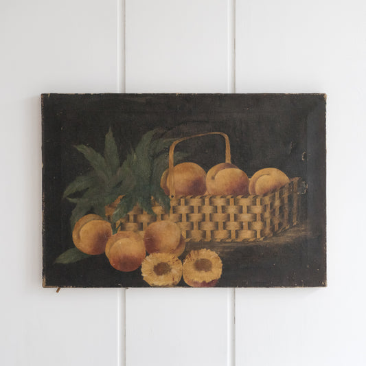 Lovely Antique Oil Painting of Peaches in a Basket