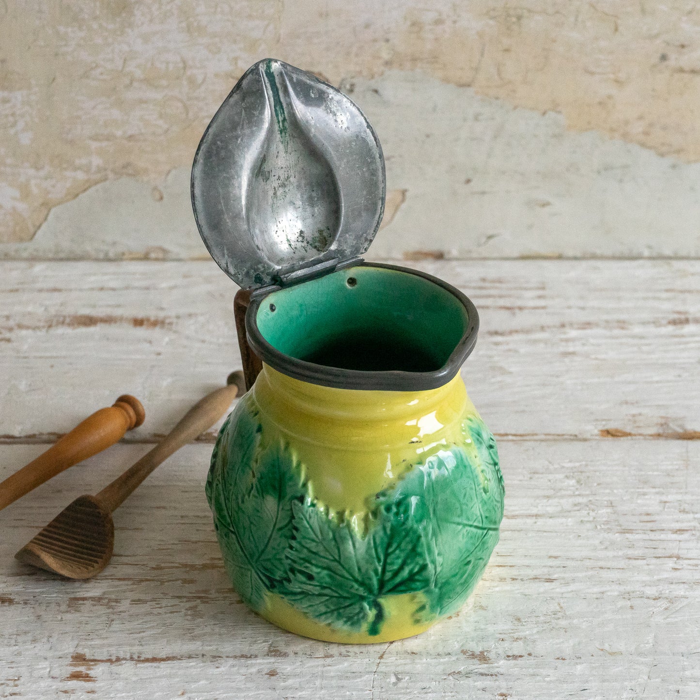 Majolica Pottery Leaf Jug