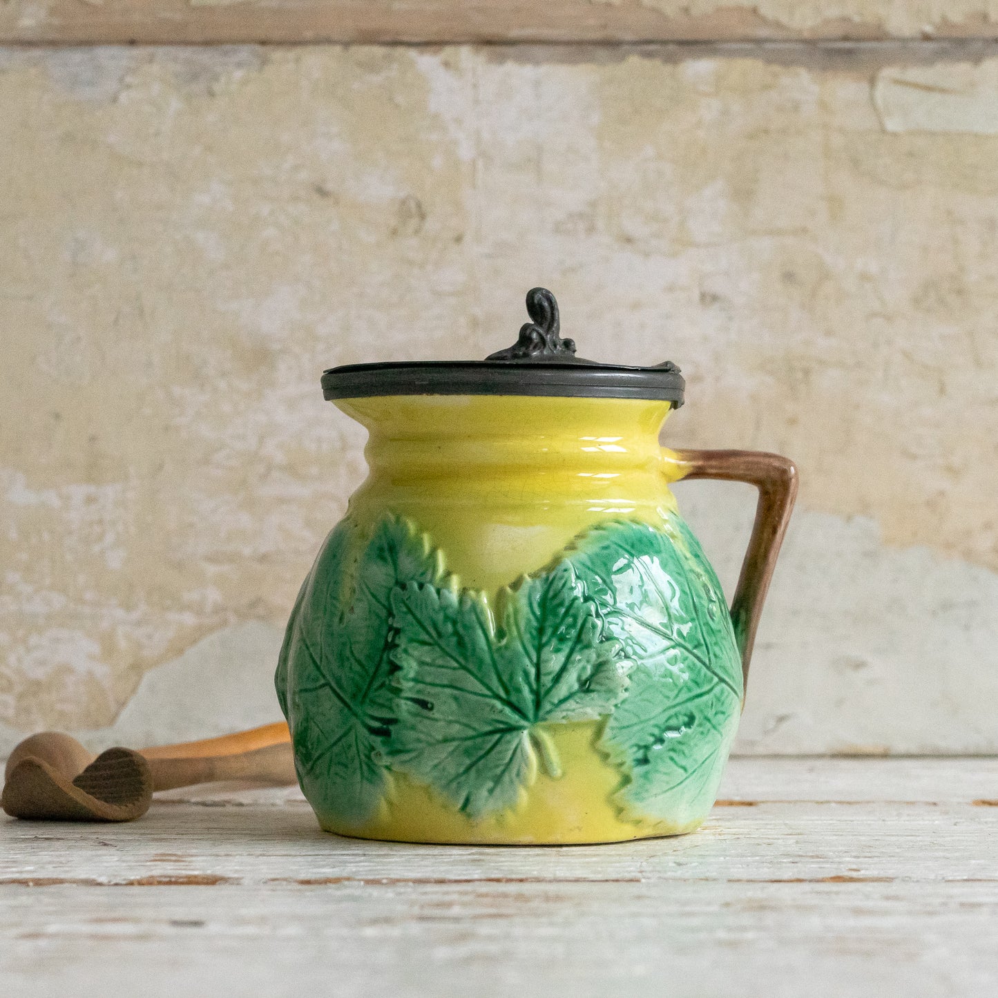 Majolica Pottery Leaf Jug