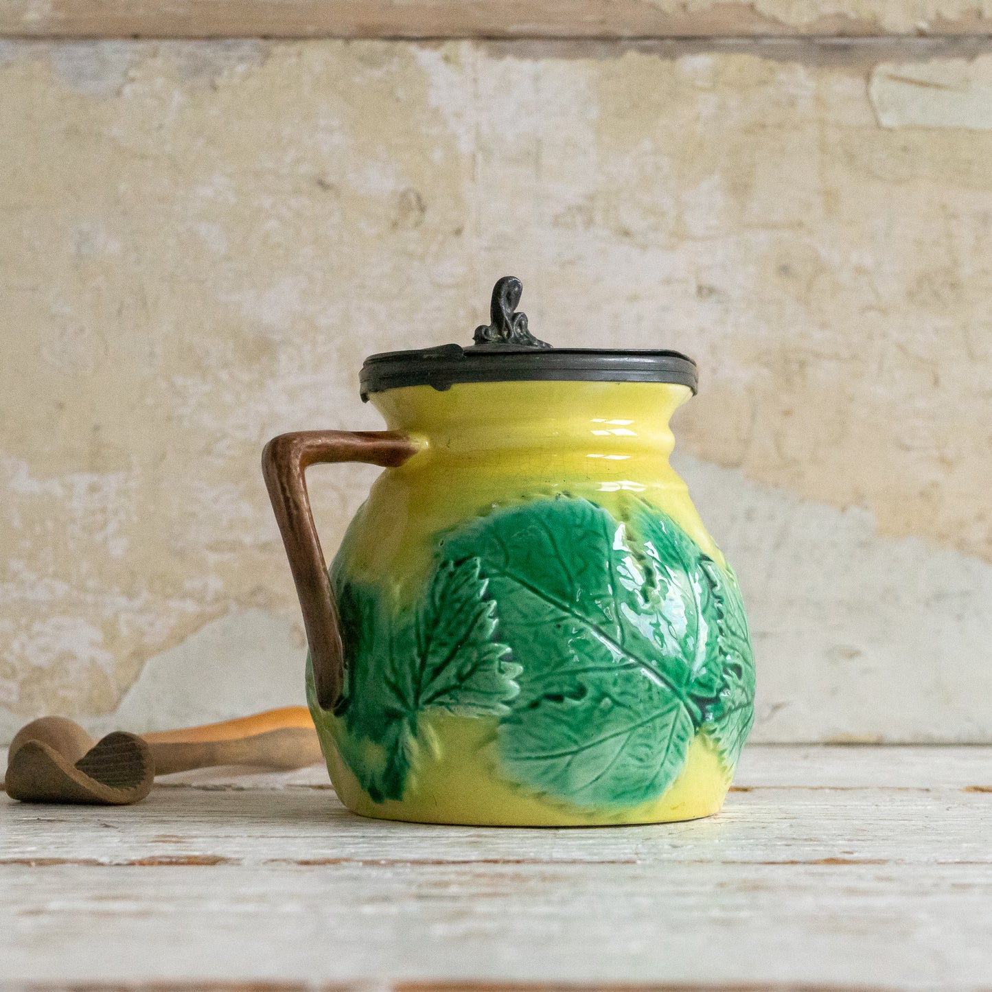 Majolica Pottery Leaf Jug