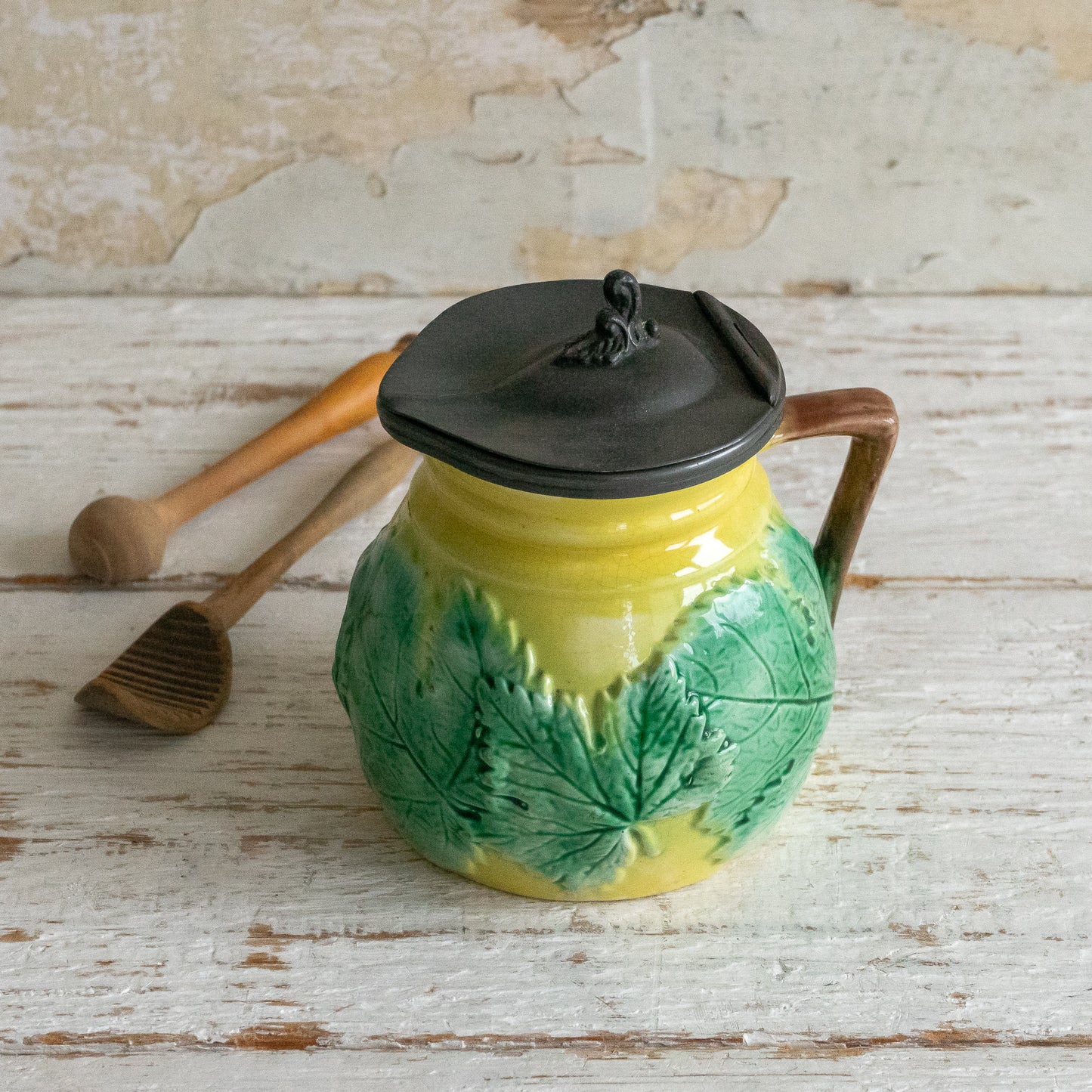 Majolica Pottery Leaf Jug