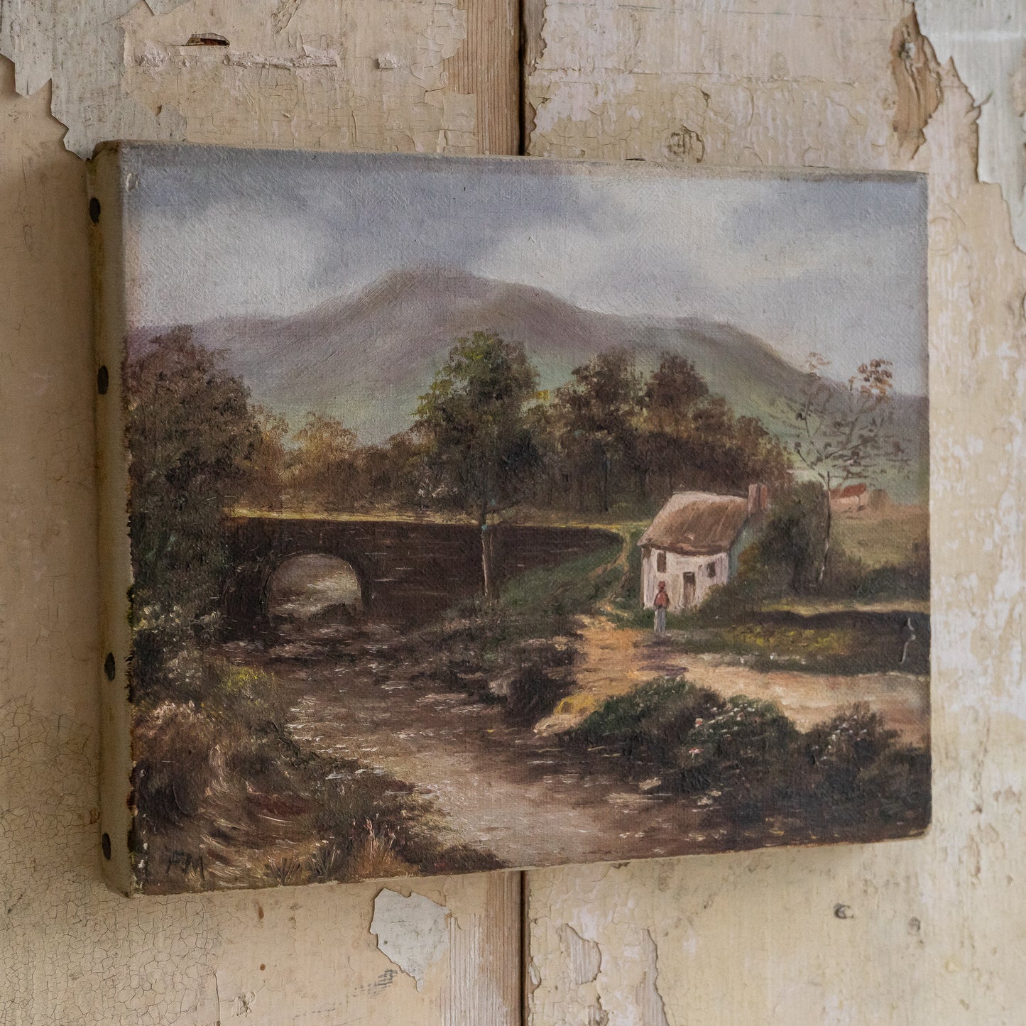 Oil Painting of a Cottage by a Bridge