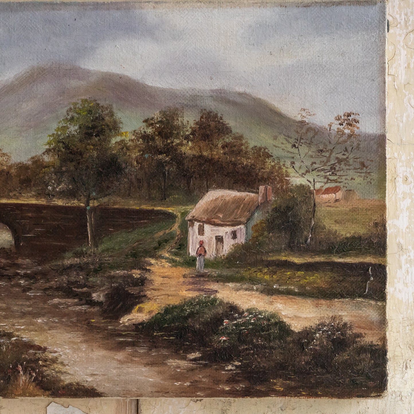 Oil Painting of a Cottage by a Bridge