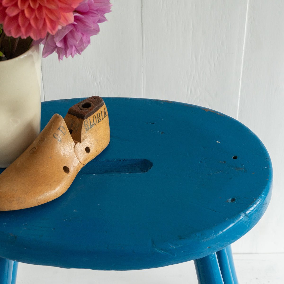 Original Painted Blue Vintage Stool