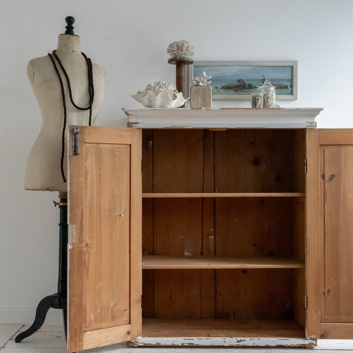 Original White Painted Double Door Cupboard