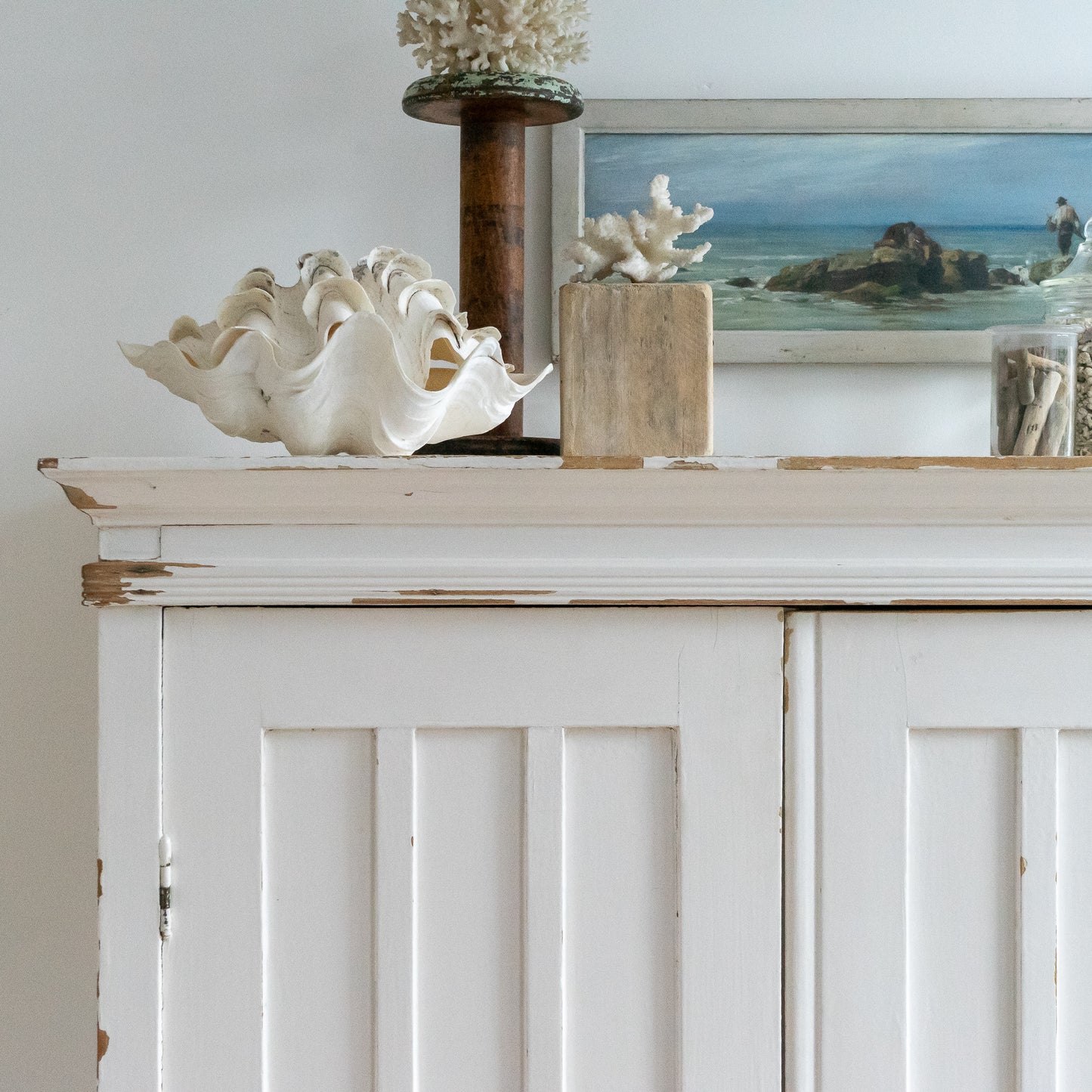 Original White Painted Double Door Cupboard
