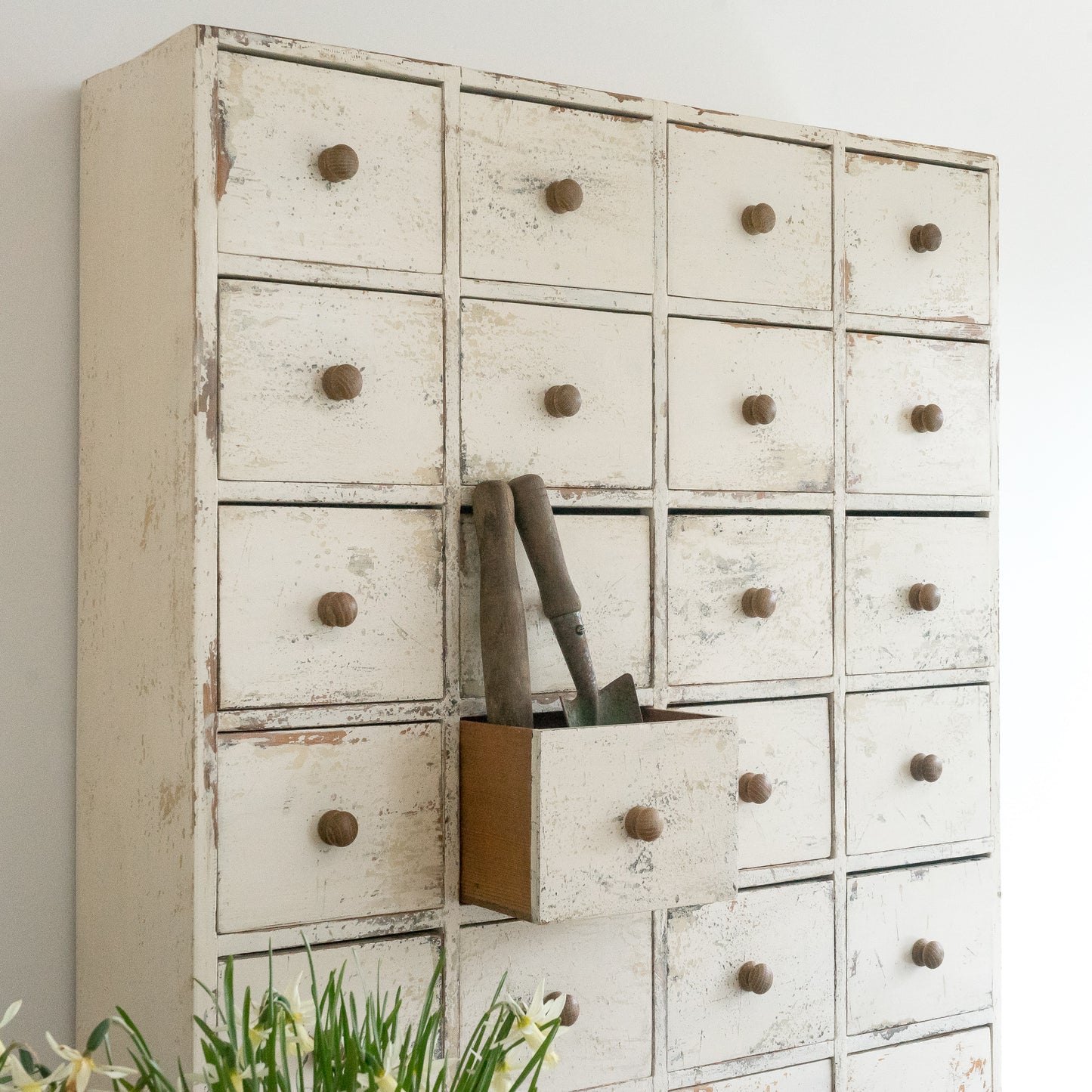 Rustic Bank of Painted Drawers