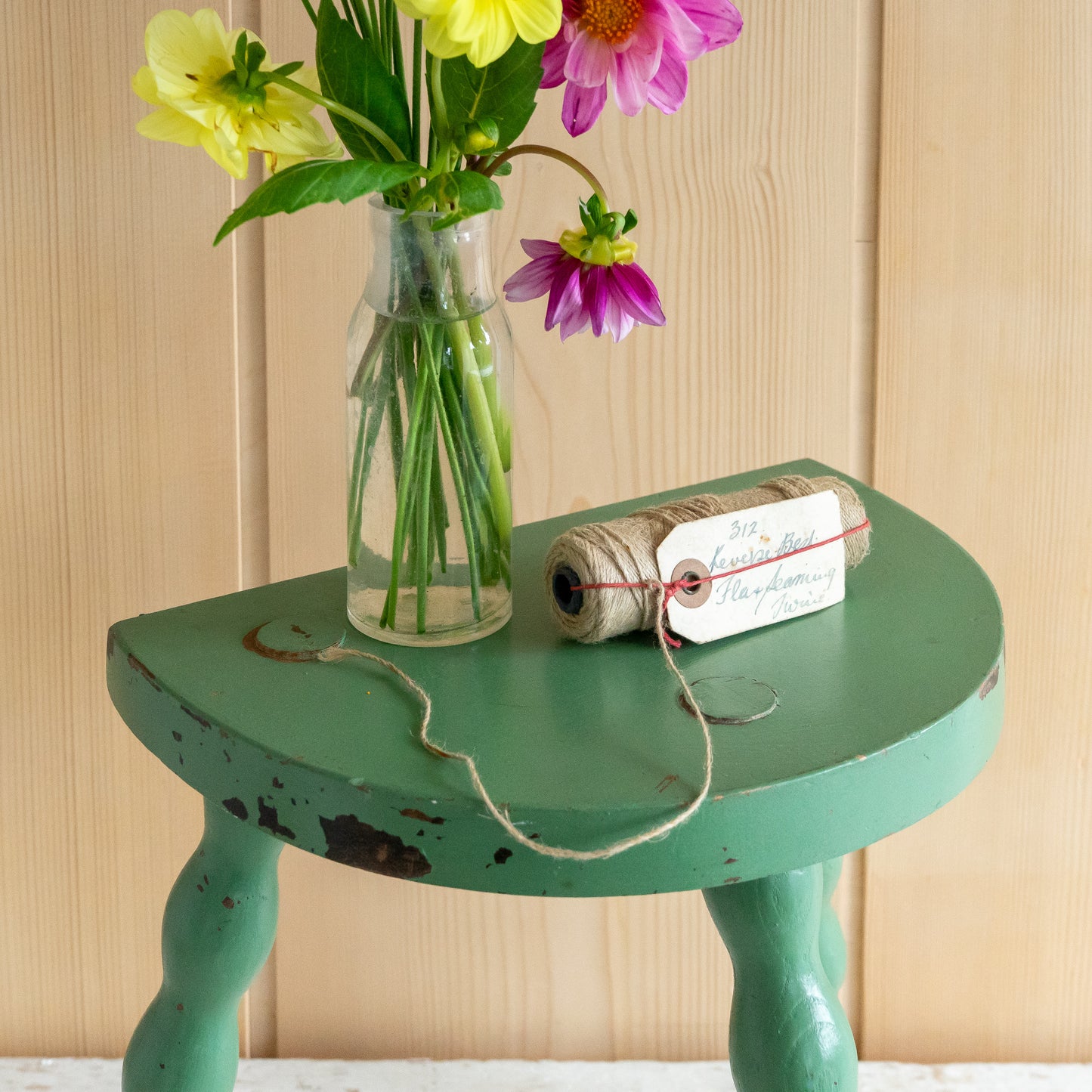 Rustic Bobbin Leg Demi Lune Stool