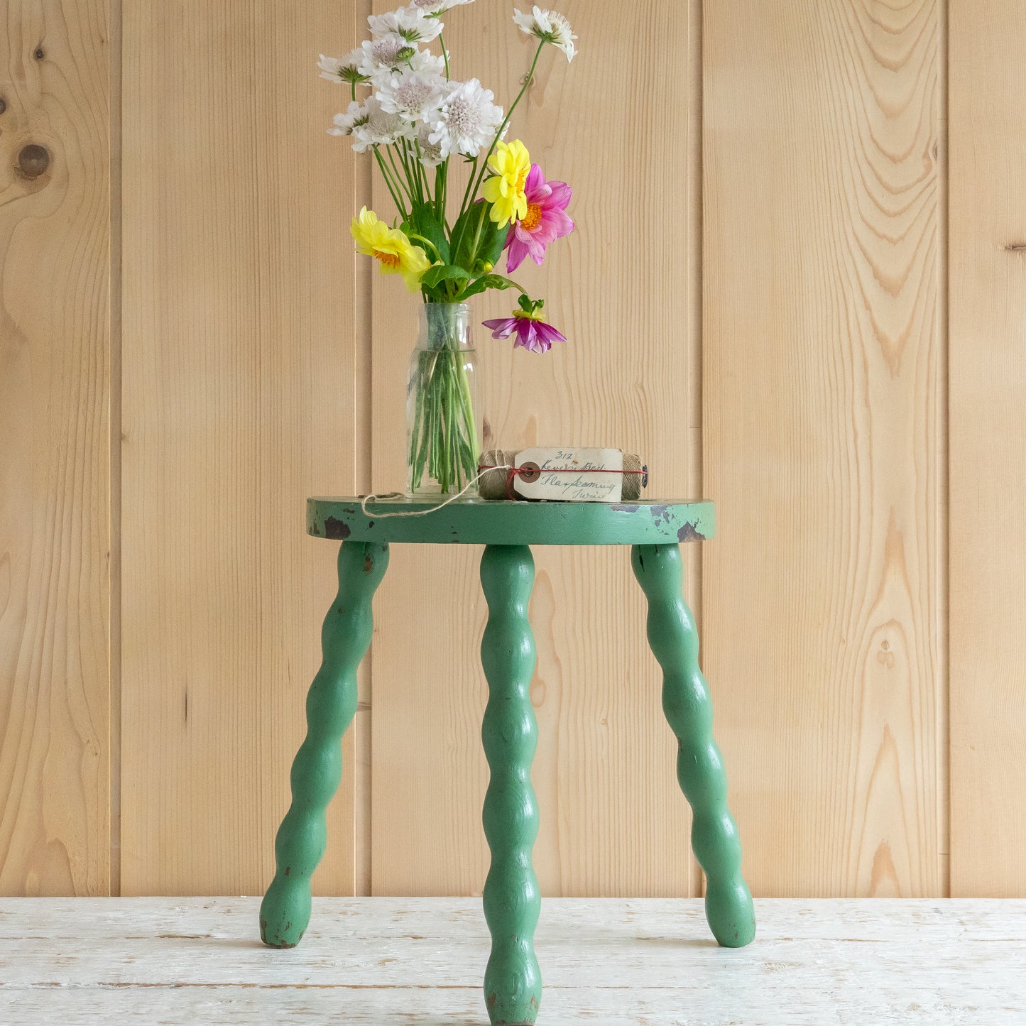 Rustic Bobbin Leg Demi Lune Stool