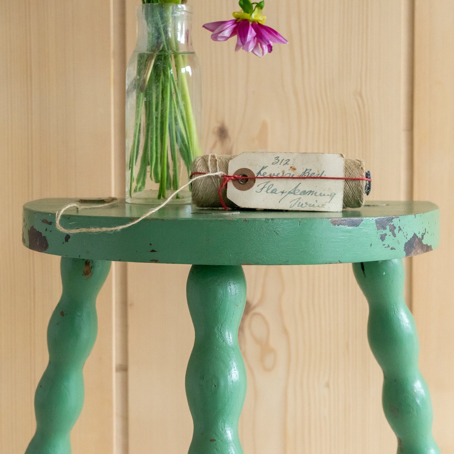 Rustic Bobbin Leg Demi Lune Stool