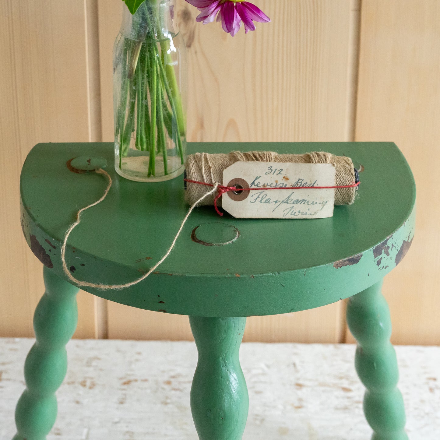 Rustic Bobbin Leg Demi Lune Stool