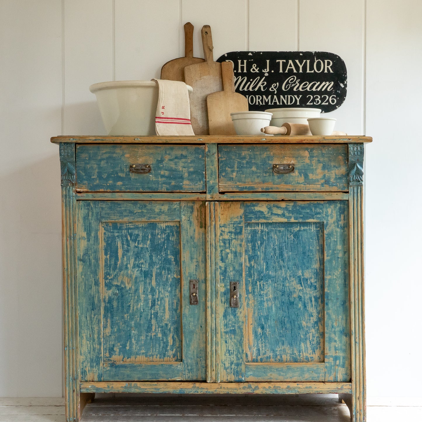 Rustic Dry Scraped Blue Cupboard