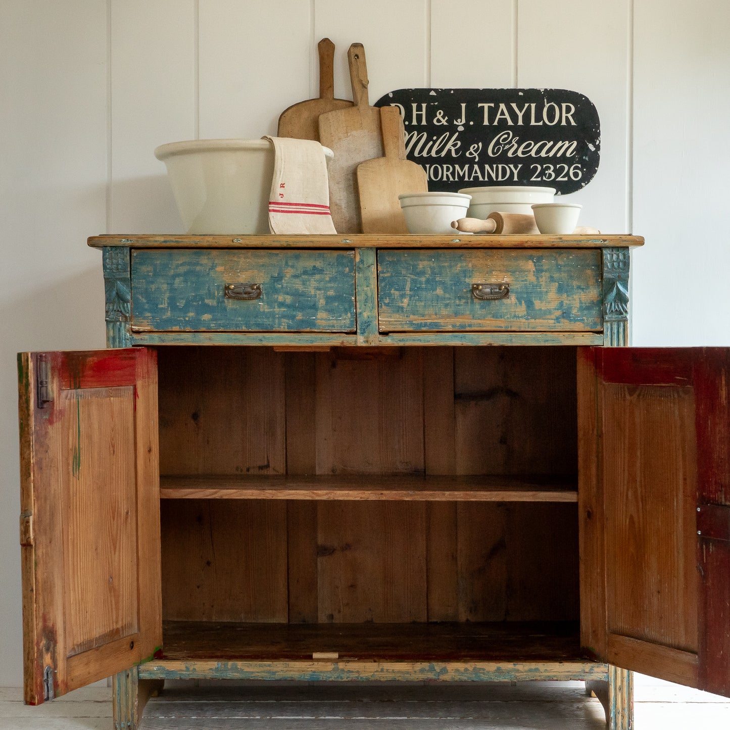 Rustic Dry Scraped Blue Cupboard