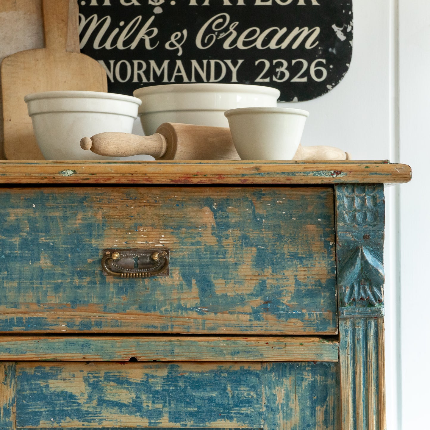 Rustic Dry Scraped Blue Cupboard